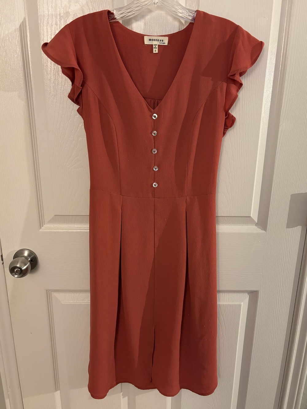 Monteau Rust Midi Dress with Button Front